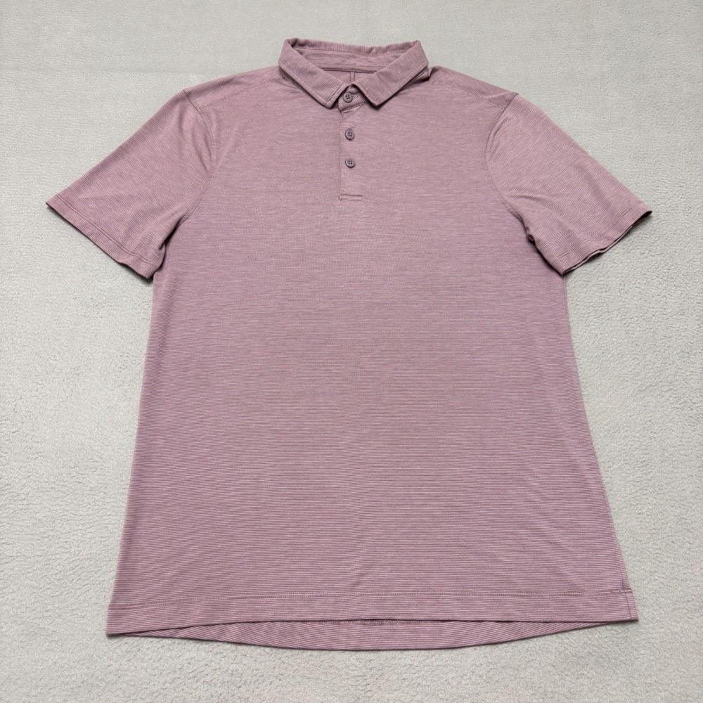 Lululemon Polo Shirt Mens S Pink Striped Short Sleeve Golf Athletic Sport